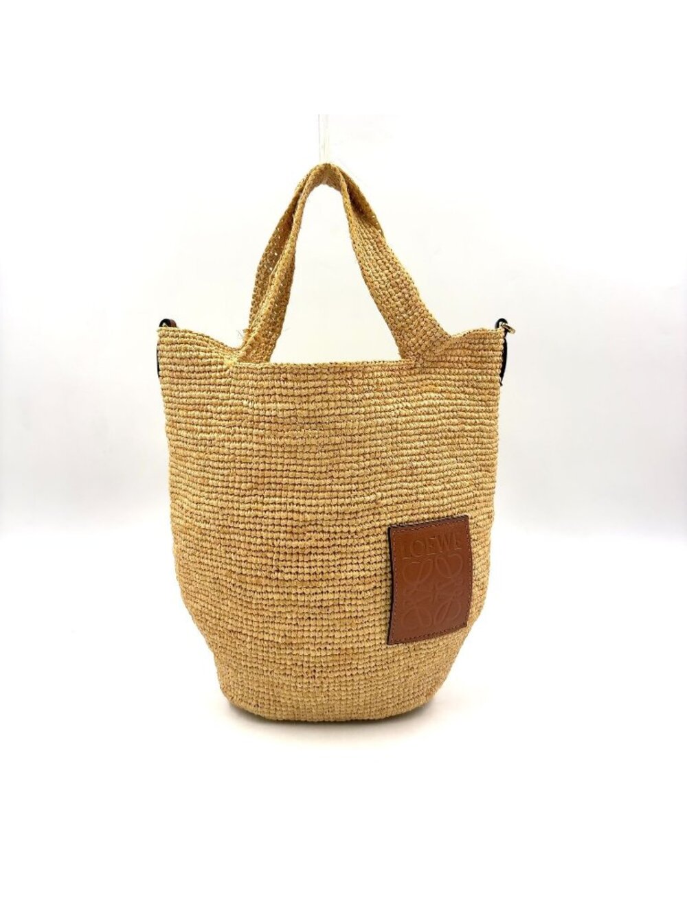 Loewe Slit Shoulder Strap Included Leather Raffia Beige Handbag Gold